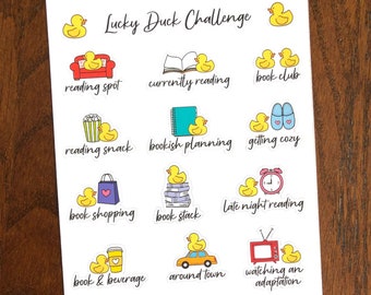 Lucky Duck Challenge Planner Stickers - Reading Challenge Stickers - Fun Reading Bucket List Stickers - Reading Stickers