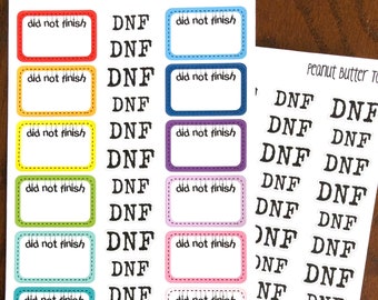 DNF Reading Planner Stickers - Did Not Finish - Bookish Stickers - Book Planner Stickers - Reading Stickers - Bookworm Stickers