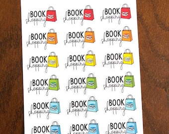 Boek Winkelen Planner Stickers - Koop boeken - Boekenwurm Planner Stickers - Lezen Planner Stickers - Boodschappentas Stickers - Boekenliefhebber