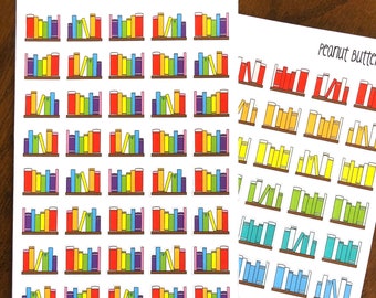 Small Rainbow or Monochrome Bookshelf Planner Stickers - Bookshelves Stickers - Reading Stickers - Book Stickers - Reading Planner Stickers