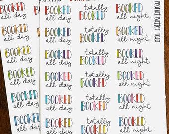 De hele dag geboekt & de hele nacht geboekt Reading Planner Stickers - Handgetekende boekstickers - Journalstickers lezen - Leesachtige stickers