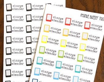 Charge eReader Stickers - Rainbow or Black E-Reader Stickers - Reading Planner Stickers - Book Planner Stickers - ebook Stickers