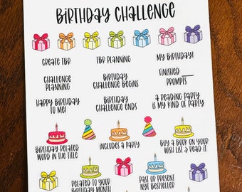 Birthday Reading Challenge Planner Stickers - Reading Journal Challenge Prompts - Bookish Stickers - Reading Challenge Planner Stickers