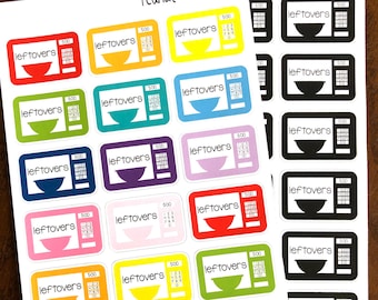 Leftovers Planner Stickers - Rainbow or Black Meal Planning Stickers - Food Planner Stickers - Microwave Stickers - Meal Plan Stickers