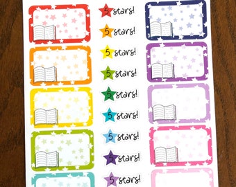 Star Book Boxes Planner Stickers - 5 Star Books - Bookish Reading Stickers - Book Journal Stickers - Bookworm Stickers - Stars - Read