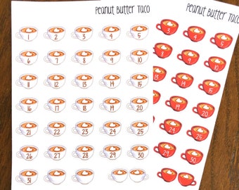 Hot Chocolate Date Covers - Winter Planner Stickers - Date Cover Ups - Hot Chocolate Cups - Hot Drink Planner Stickers - Number Stickers