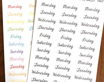 Days of the Week Planner Stickers - Day Stickers - BuJo Stickers - Script Weekly Stickers - Days Planner Stickers - Calendar Stickers