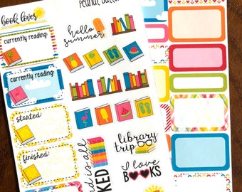 Bookish Summer Sampler Planner Stickers - Tropical Reading Stickers - Bright Stickers - Book Stickers - Currently Reading - Library Stickers