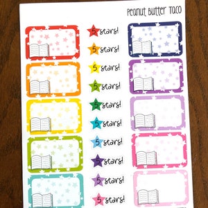 Star Book Boxes Planner Stickers - Livres 5 étoiles - Bookish Reading Stickers - Book Journal Stickers - Bookworm Stickers - Stars - Lire