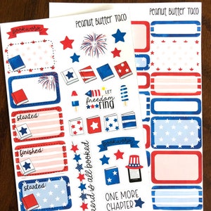 Stars & Stripes leesgrage sampler planner stickers-4 juli Independence Day stickers-rood wit blauw lezing-boek stickers-dagboek