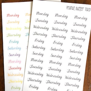 Script Days of the Week Planner Stickers - Day Stickers - BuJo Stickers - Script Weekly Stickers - Days Planner Stickers - Calendar Stickers