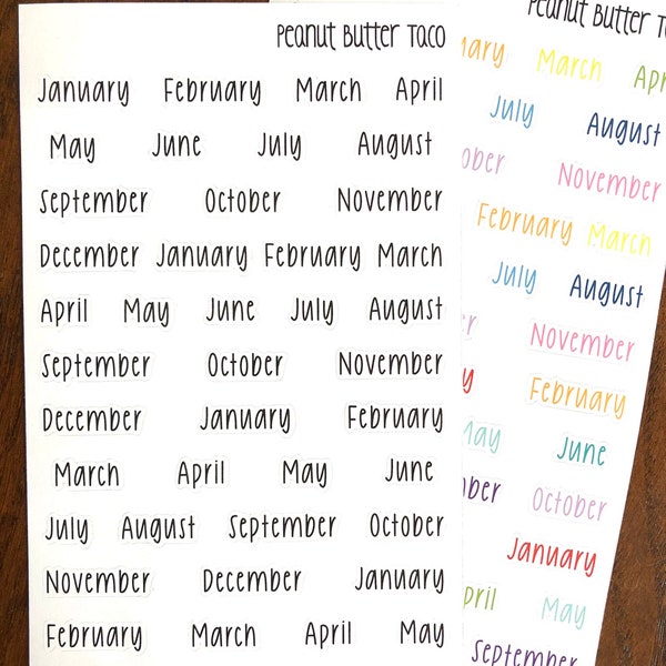 Small Months of the Year Planner Stickers - Month Stickers - BuJo Stickers - Black or Rainbow Text Stickers - Calendar Stickers