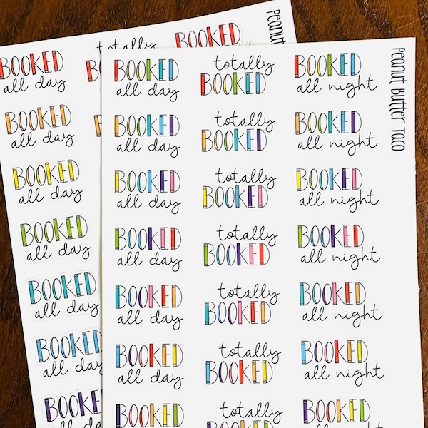 Booked All Day & Booked All Night Reading Planner Stickers- Hand Drawn Book Stickers - Reading Journal Stickers - Bookish Stickers
