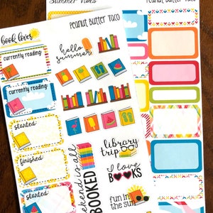 Bookish Summer Sampler Planner Stickers - Tropical Reading Stickers - Bright Stickers - Book Stickers - Currently Reading - Library Stickers