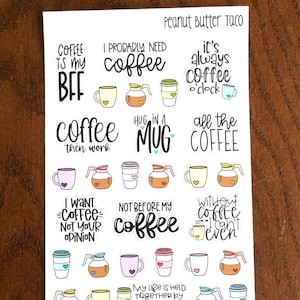 Coffee Lover Quotes - Planner Stickers - Coffee Sayings Stickers - Coffee Mug - Coffee Cup Stickers - Hand Drawn Lettered Planner Stickers