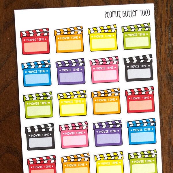 Movie Clapboard Planner Stickers - Rainbow Movie Time Clapper Box Stickers - Movie Night Stickers - Book Adaptation Stickers