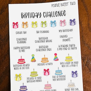 Geburtstags-Lese-Challenge Planner-Aufkleber - Lese-Journal-Challenge Prompts - Bücherwurm-Aufkleber - Lese-Challenge Planer-Aufkleber