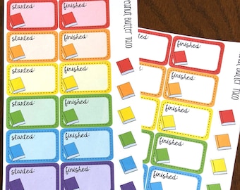 Physical Book Rainbow Started & Finished Planner Stickers - Reading Planner Stickers - Book Stickers - Reading Boxes - Half Box - Bookish