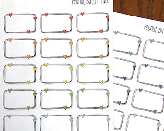 Scribble Rainbow Heart Boxes - Half Box Planner Stickers - Half Boxes Stickers - Heart Planner Stickers - Doodle Hand Drawn Stickers