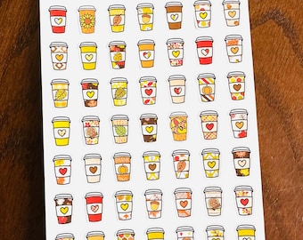 Fall Coffee Planner Stickers - Pumpkin Spice Coffee Stickers - To Go Cup Coffee - Fall Stickers - Pumpkin Stickers - Autumn Stickers