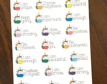 Unicorn Planner Stickers - Positive Quote Stickers - Self Affirmation Stickers - Motivational Quotes Stickers - Inspirational Quotes
