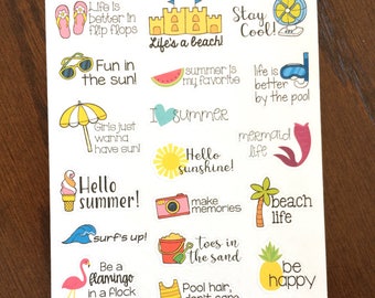 Summer Sayings Planner Stickers - Summer Quote Stickers - Summer Stickers - Mermaid Stickers - Flamingo Stickers - Calendar Stickers