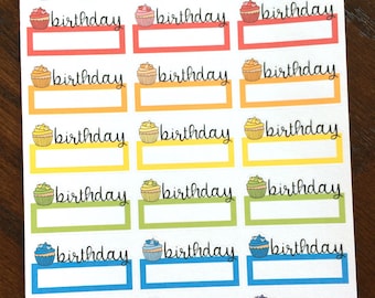 Birthday Stickers - Rainbow Birthday Boxes - Cupcake Stickers - Quarter Boxes - Quarter Box Stickers - Functional Planner Stickers