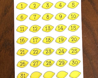Lemon Date Covers - Lemons Planner Stickers - Lemon Dates - Lemon Number Stickers - Yellow Stickers - Citrus Stickers - Lemon Sticker