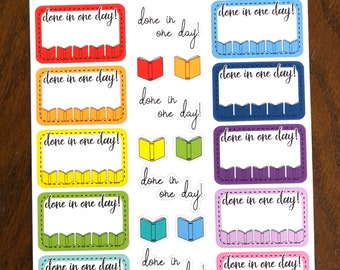 Gedaan in één dag Reading Planner Stickers - Bookish Stickers - Boek Planner Stickers - Leesstickers - Boekenwurmstickers