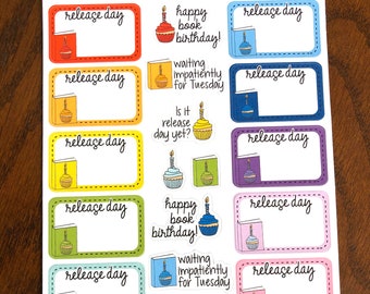 Release Day Reading Planner Stickers - Bookish Stickers - Book Birthday - New Releases Reading Stickers - Book Stickers - Bookworm Stickers