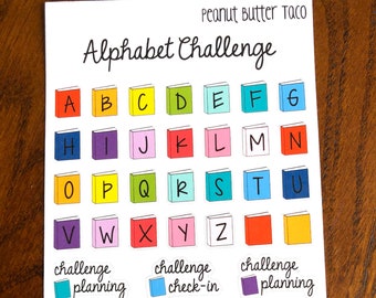 Alphabet Reading Challenge Planner Stickers - ABC Reading Planner Stickers - Reading Bucket List Planner Stickers - Bookish Stickers