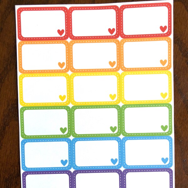 Rainbow Hearts Half Boxes - Stitched Half Boxes Planner Stickers - Rainbow Half Boxes - Heart Half Boxes - Half Box Sticker - Stitching