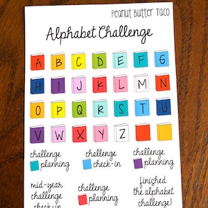 Stickers alphabet défi de lecture - Stickers lecture ABC - Stickers liste de seaux de lecture - Stickers livresques
