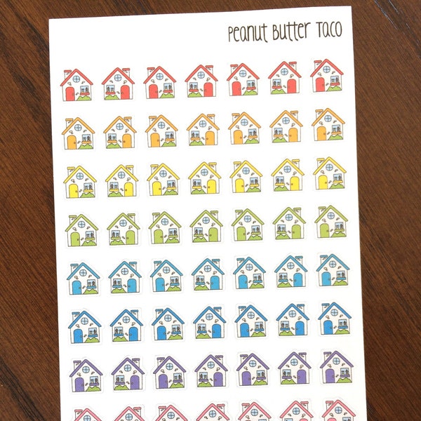 House Planner Stickers - Small Houses Stickers - Home Stickers - Calendar Stickers - Cottage Stickers - Housework Stickers - Rainbow Houses