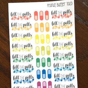 Fill the Pills Stickers - Fill Pill Box Reminder Stickers - Prescription Planner Stickers - Medication Stickers - Medicine Planner Stickers