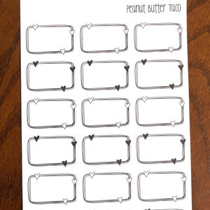 May include: A sheet of white paper with 16 black and white rectangular frames with hearts around the edges. The text "peanut butter taco" is at the top of the sheet.