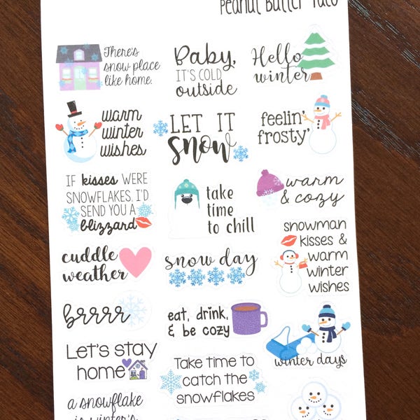 Winter Sayings Planner Stickers - Winter Quote Stickers - Winter Stickers - Snowman Stickers - Polar Bear Stickers - Snowflake Stickers