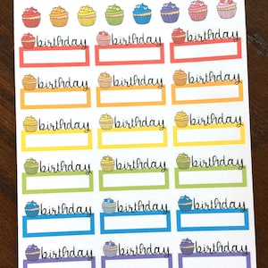 Geburtstag Aufkleber - Regenbogen Geburtstag Boxen - Cupcake Aufkleber - Viertel Boxen - Viertel Box Aufkleber - Funktionale Planner Aufkleber