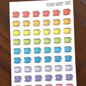 Stickers thé - Stickers planificateur de thé arc-en-ciel - Stickers Tea Time - Stickers tasses de thé - Stickers boissons - Stickers thé chaud - Stickers tasse de thé
