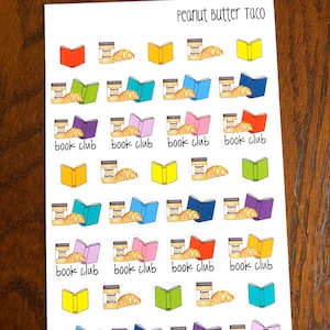 Peanut Butter Taco Book Club Stickers - Hand getrokken Reading Planner Stickers - Boekstickers - Leesstickers - Doodle Planner Stickers