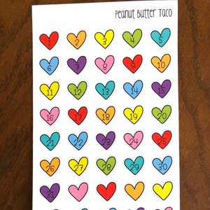 Rainbow Heart Numbers - Date Cover Planner Stickers - Countdown Stickers - Calendar Number Stickers - Rainbow Date Covers Stickers - Dates