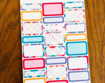 Pink & Turquoise Plaid Mixed Boxes Planner Stickers - Half Boxes - Quarter Boxes - Functional Planner Stickers