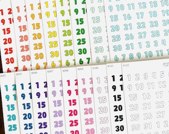 Doodle Date Stickers - Countdown Stickers - Monochrome Number Stickers - Calendar Stickers - Monthly View Stickers - Dates Planner Stickers