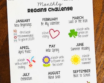 Monthly Reading Challenge 2025 Planner Stickers - Monthly Reading Challenge Stickers - Reading Bucket List Stickers - Reading Stickers
