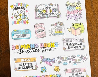 Retro Reading Stickers - Bookish Stickers - Spring Flowers Stickers - Pastel Reading Quote Stickers - Book Lover Stickers - Books