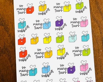 So Many Tears Reading Planner Stickers - Tear Jerker Book - Crying - Hand Drawn Reading Stickers - Tissue Box Text - Doodle Planner Stickers