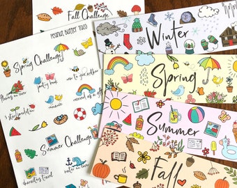 Seasonal Reading Challenge & Bookmarks - Seasons Reading Challenge Planner Stickers - Winter Spring Summer Fall - Book Stickers