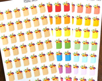 Grocery Bag Planner Stickers - Rainbow Pastel or Brown Grocery Shopping Stickers - Supermarket Stickers - Food Stickers - Paper Bag Stickers