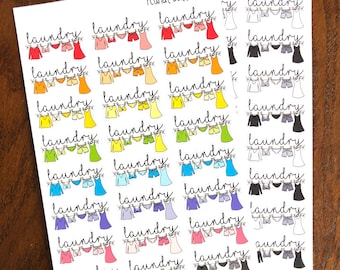 Clothesline Planner Stickers - Rainbow or Neutral Laundry Stickers - Black & White Stickers - Laundry Line Stickers - Wash Clothes