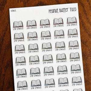 Autocollants de relecture - Autocollants de planificateur de livre relu - Autocollants de lecture dessinés à la main - Autocollants de livre - Autocollants bookish - Autocollants Doodle Planner